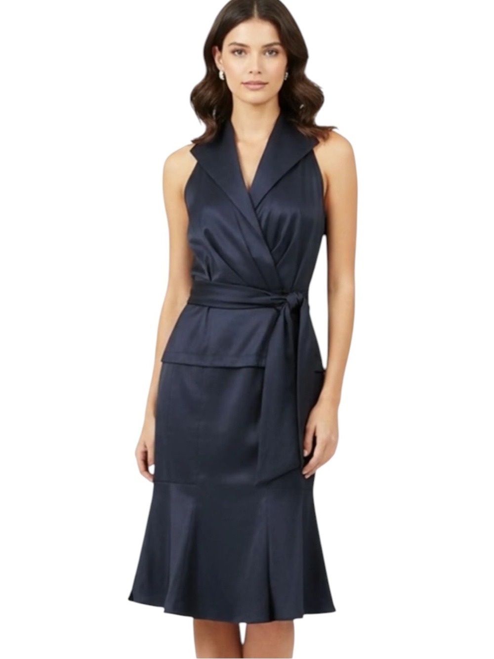 Tadashi Shoji Navy Taffeta Sleeveless, Collared, Short Cocktail Dress, Size 10